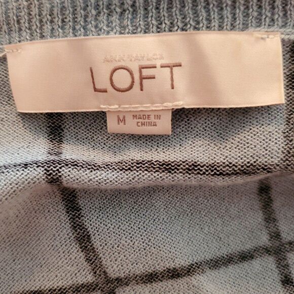 Ann Taylor Loft Womens Sz Medium Cardigan Sweater Windowpane Check V-Neck - Picture 4 of 9